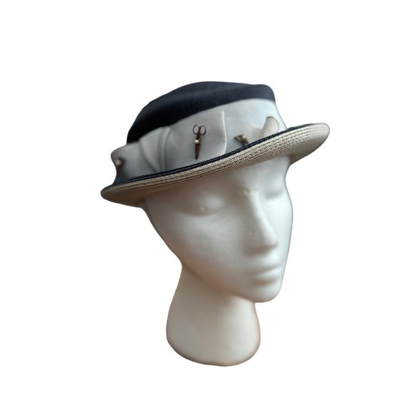 Vintage Knox Womens Navy and Gray Hat 3 hat pins 1950\'s size 22 main image 11